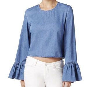 Buffalo David Bitton Womens Thandi Chambray Cropped Blouse